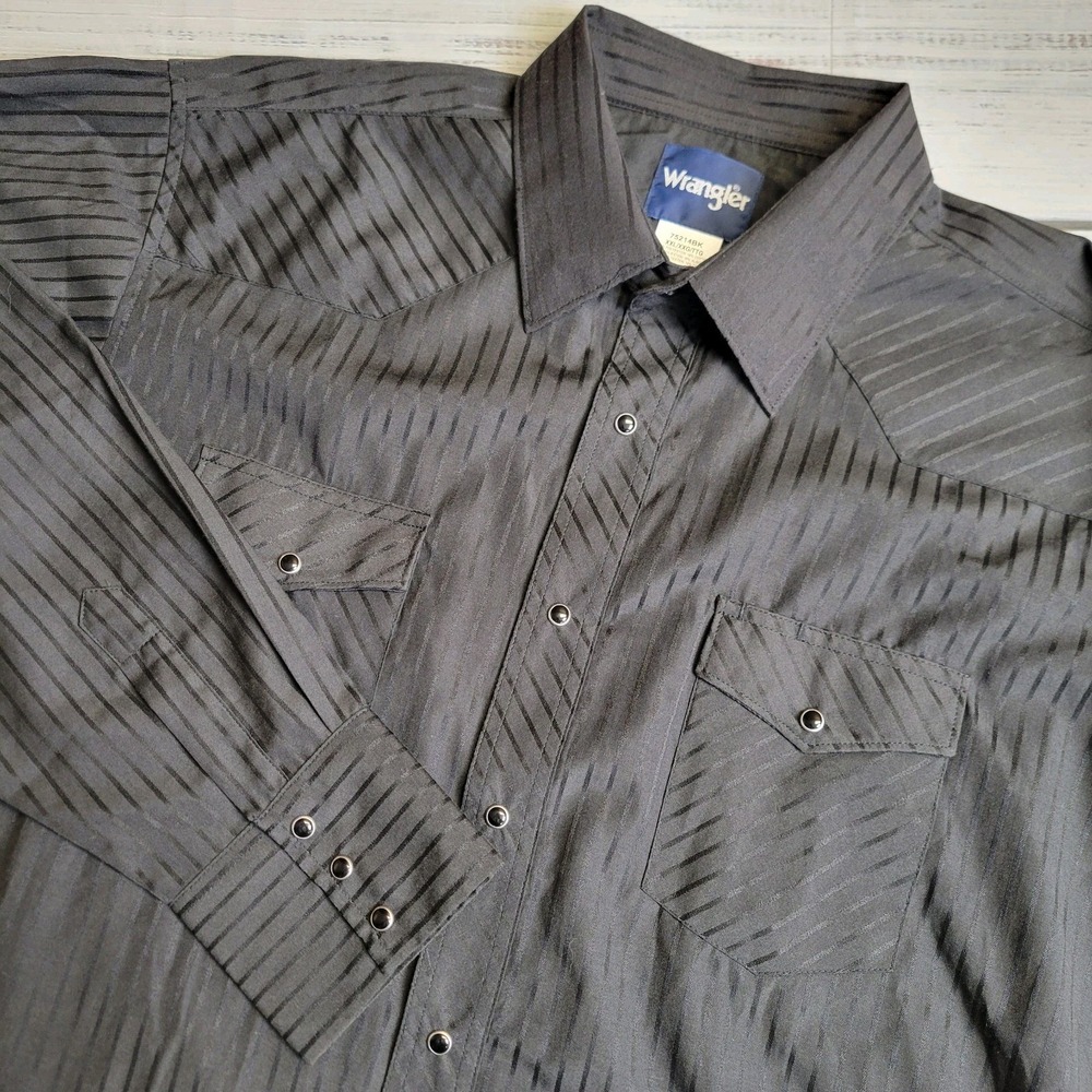 Wrangler Western Dress Shirt Pearl Button Snaps Mens Size 2XL All Black 75214BK
